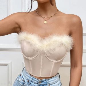 Bustier Soirée à Plumes rose