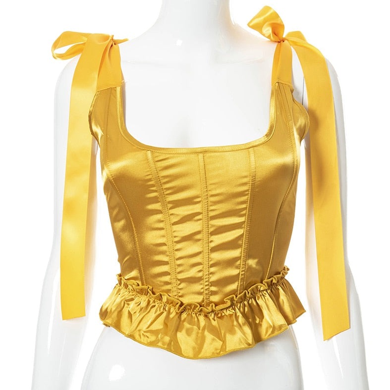 corset jaune avec rubans victoriens