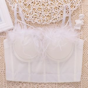 bustier élégant en plumes blanches