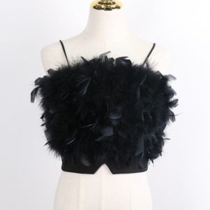 Haut Bustier Noir avec plumes