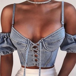 Top Corset En Jean Bretelles