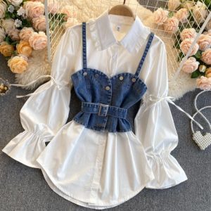 chemise corset en jean bleu