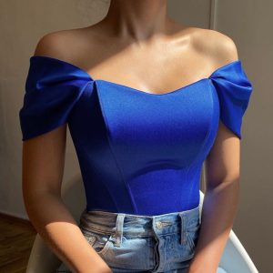 vue frontale du Top Corset Femme Bleu
