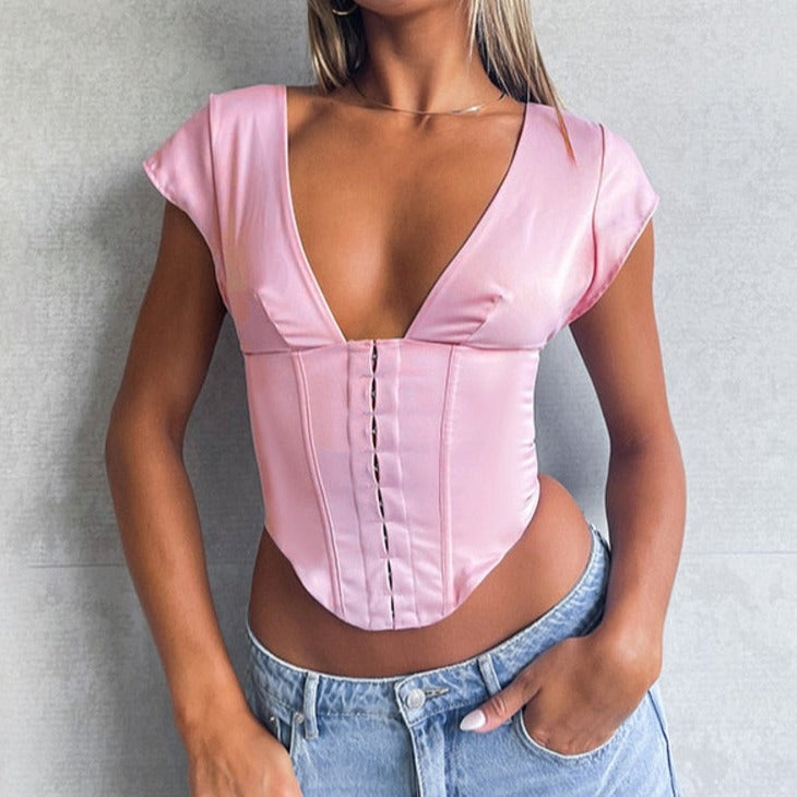 manches courtes corset rose