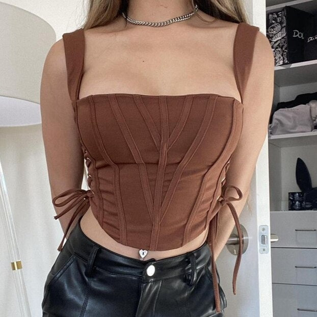Corset Bustier Avec Bretelles Marron