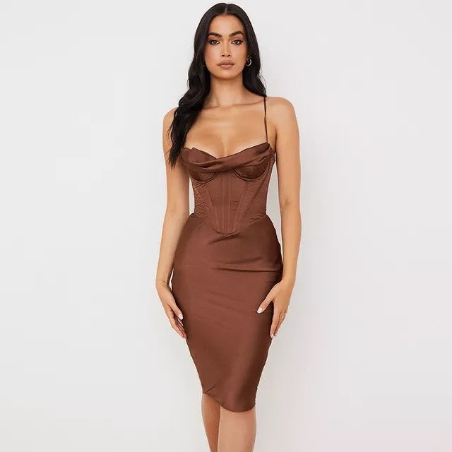 robe corset marron soirée