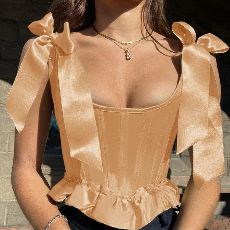 corset rose victorien avec rubans