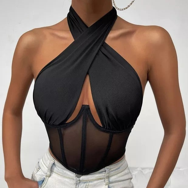 corset top noir transparent