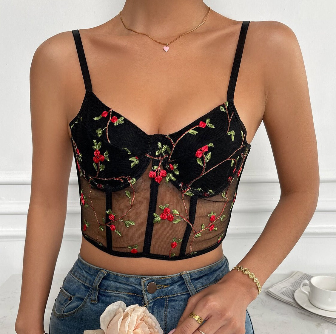corset fleur rouge