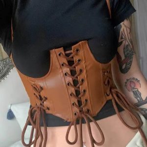 ceinture corset en cuir marron