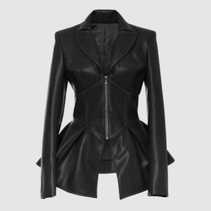 veste corset en cuir noir