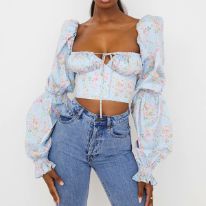 bustier à manches bouffantes floral