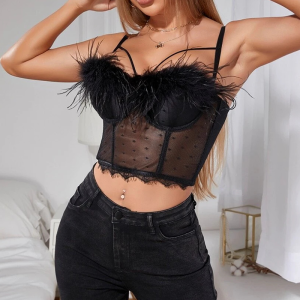 Bustier noir à plumes
