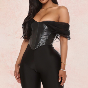 bustier noir en simili cuir