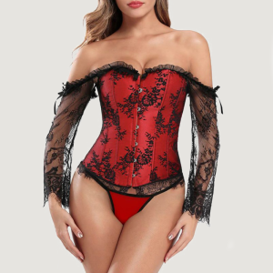 corset dentelle noir rouge