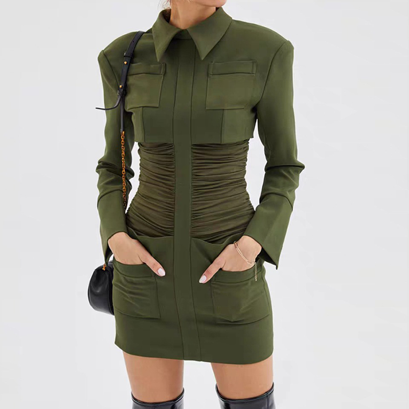 robe blazer corset verte à col claudine