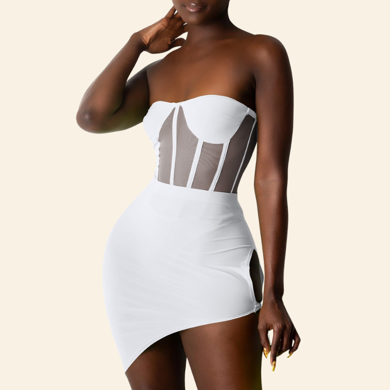 robe courte chic sans bretelles blanc