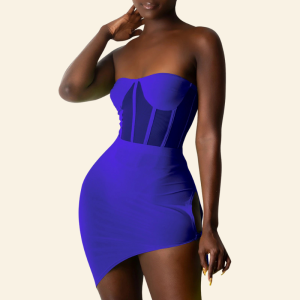 robe chic sans bretelles bleu