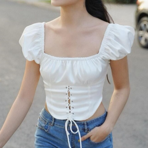top corset blanc manches courtes