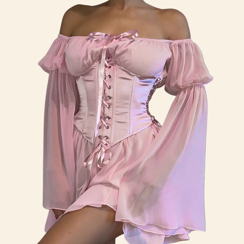 corset à lacets rose